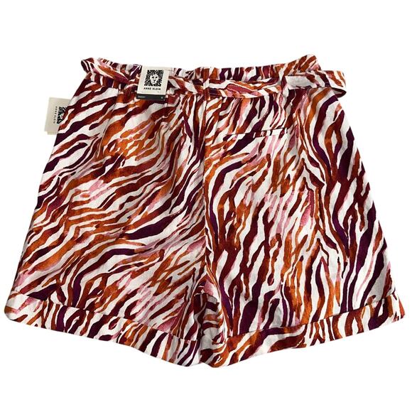 Anne Klein Spicy Orange Multicolor Linen Zebra Print Pockets Shorts Medium New - Picture 2 of 11